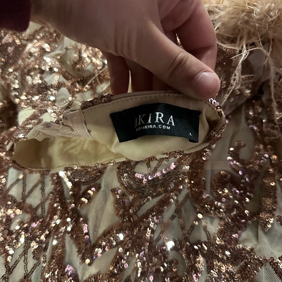 AKIRA Rose Gold  Sequin Feathery Body-Con Dress - Picture 3 of 3